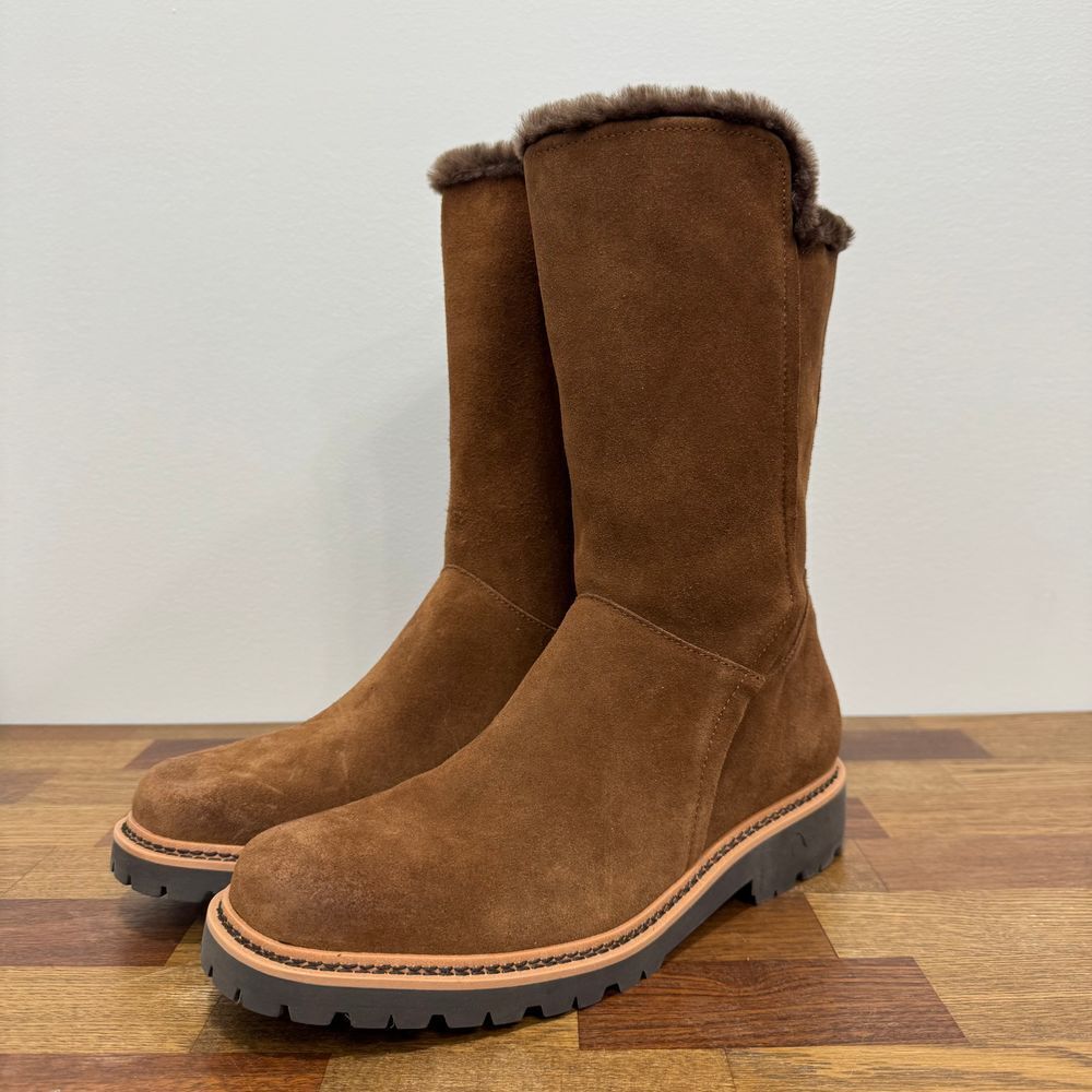 J Mclaughlin Womens Tanya Boots 9.5 Brown Leather Suede Mid Calf Fur NWOT Design